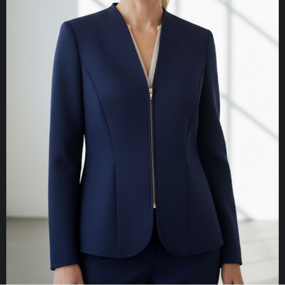 Escada Navy Textured Collarless Jacket‎ Blazer Euro 36 USA 4/6